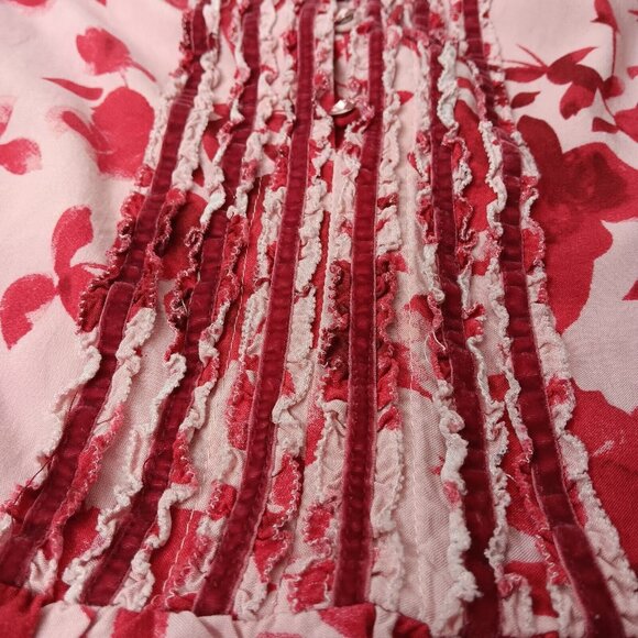 Matilda Jane XS Blouse Pink Floral Rayon Button Up Tie Neck Ruffled Long Sleeve - Picture 6 of 12